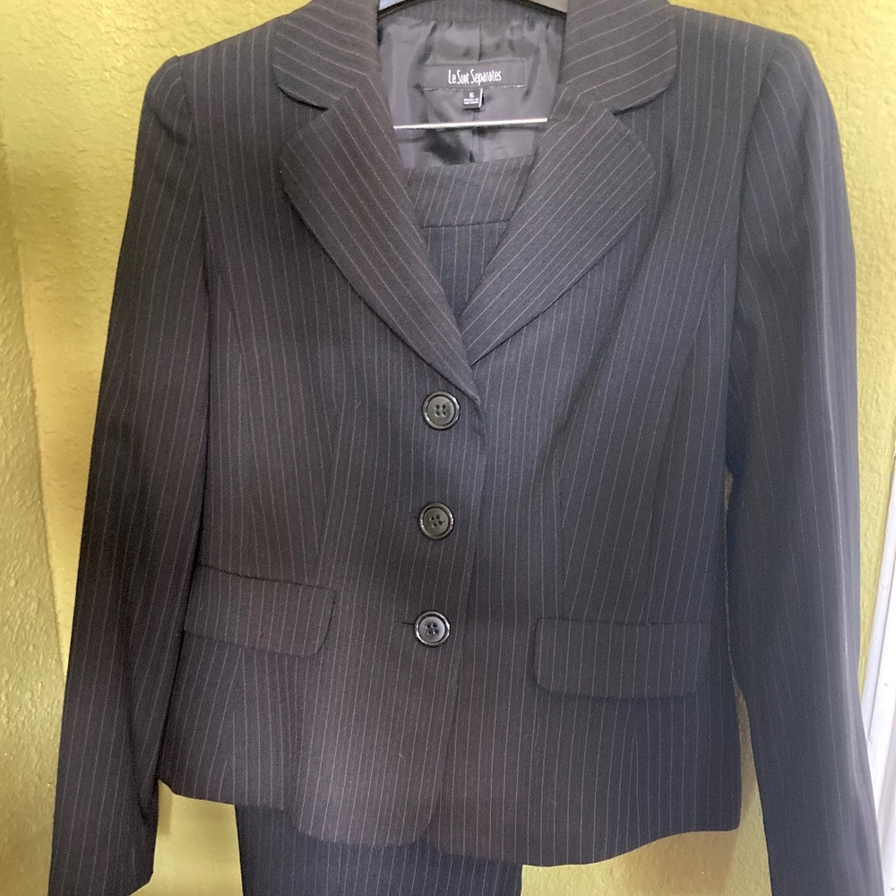 Black & Pink Pinstripe Pant Suit